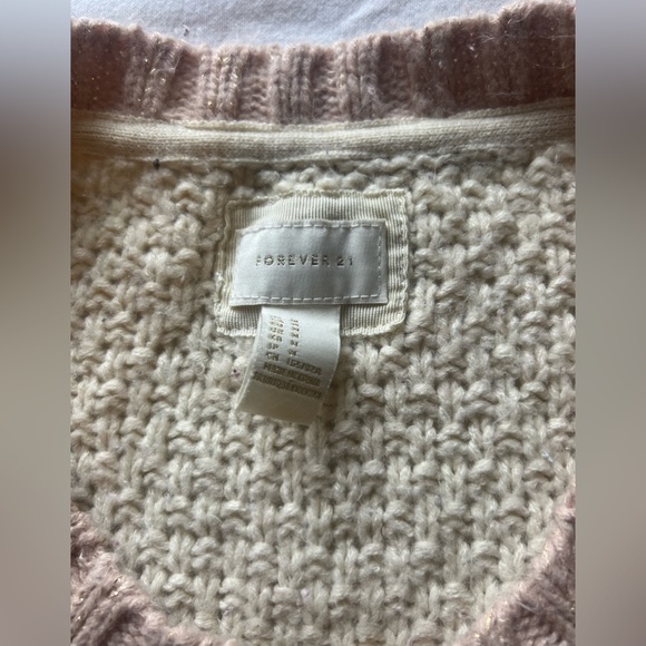 light cream with pink cute button up cardigan sweater - Picture 2 of 3